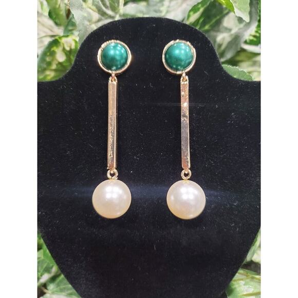 Women's Vintage Gold French Green Stylish Drop Dangle Earrings Set - Picture 1 of 7